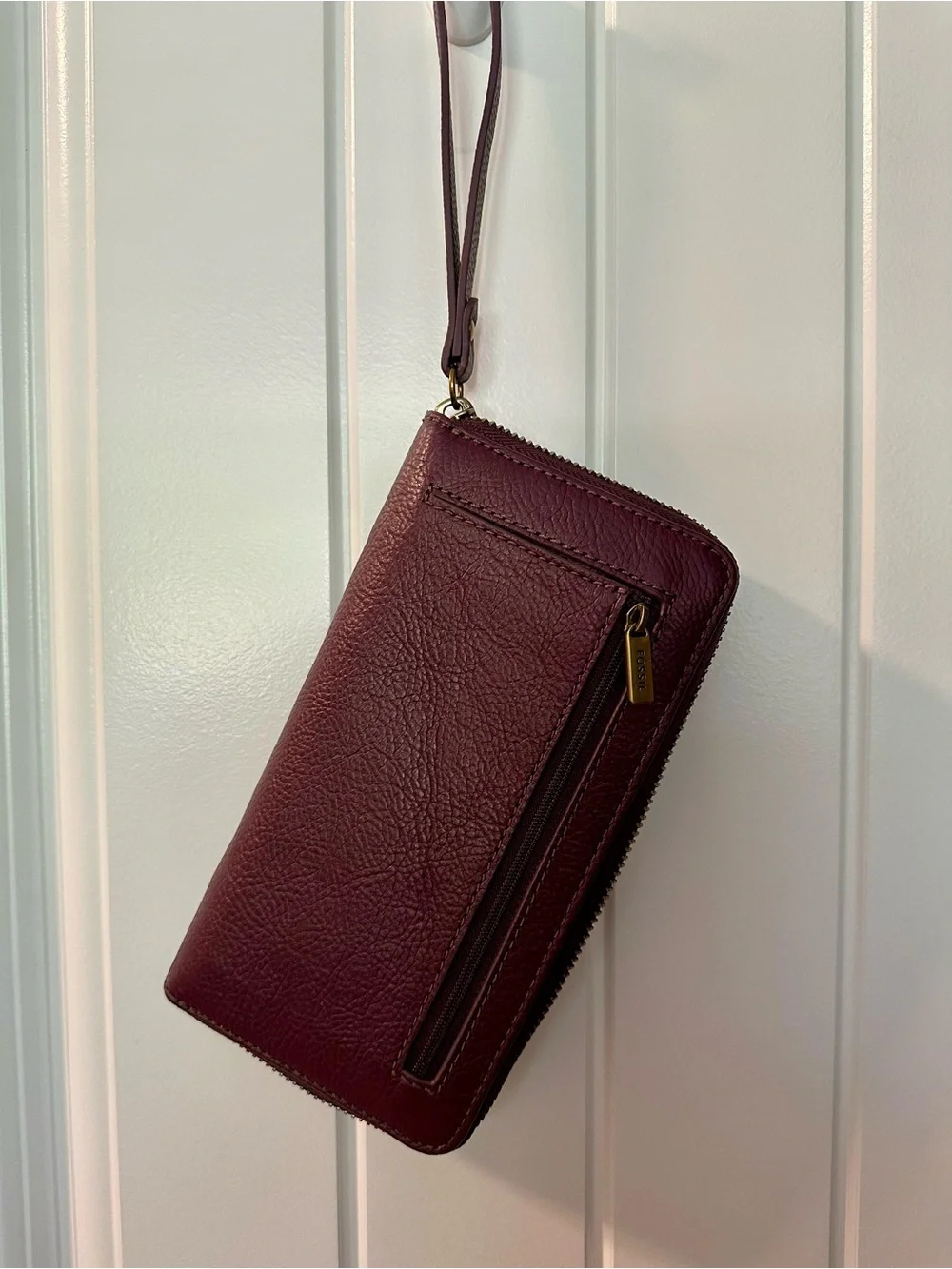 Fossil Burgundy Zip-Around RFID Leather Wristlet